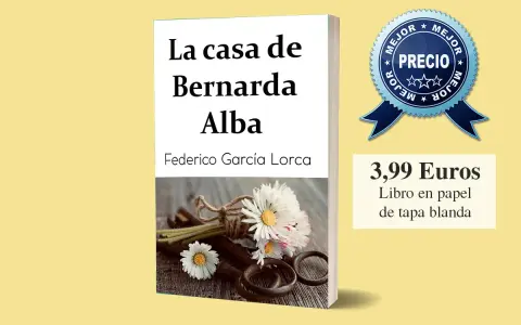 Libro "La casa de Bernarda Alba" de Federico García Lorca, con flores y llaves. Los personajes de esta obra maestra están listos para ser descubiertos.