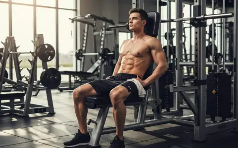 Un homme musclé se repose dans une salle de sport, profitant de son temps de repos idéal musculation.