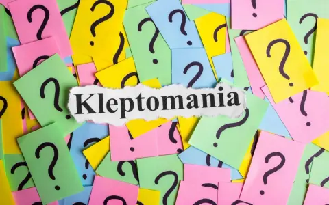 Kolorowe karteczki z pytajnikami i napis "Kleptomania". Jak rozmawiać z kleptomanem? To pytanie zadaje sobie wielu.