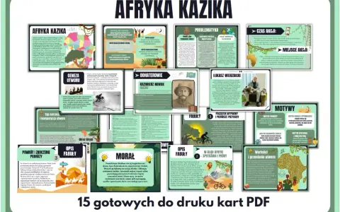 Afryka Kazika: karty PDF z motywami, fabułą i morałem. Poznaj przygody Kazika i jego podróże po Afryce.