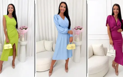 Elegancka stylizacja na Wielkanoc: trzy kobiety w sukienkach w kolorach: limonkowym, błękitnym i fuksji, z torebkami i szpilkami.