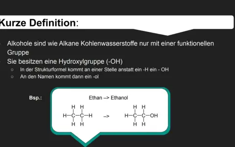 Wie wird Alkohol hergestellt? Alkohole sind Kohlenwasserstoffe mit einer Hydroxylgruppe (-OH). Das Beispiel zeigt Ethan wird zu Ethanol.