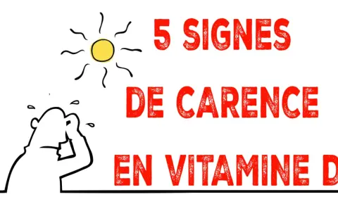 5 signes de carence en vitamine D : un soleil stylisé et une personne se tenant la tête, l'air fatigué.