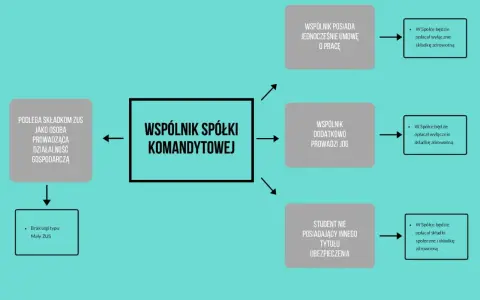 Schemat przedstawia sytuacje wspólnika spółki komandytowej: umowa o pracę, JDG, student.