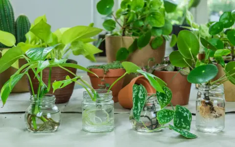 Varias plantas en agua, con raíces visibles, listas para crecer.