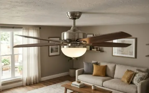 Ventilador de techo con luz, ideal para el invierno y verano, creando un ambiente acogedor en el salón.