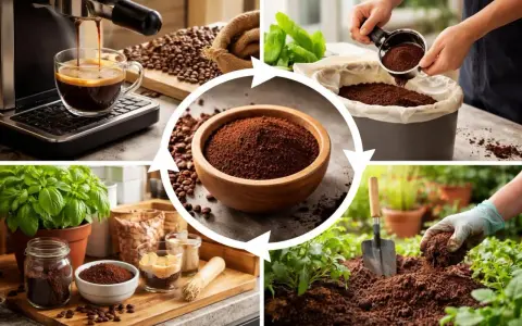 Cycle de vie du marc de café : de l'espresso à l'engrais pour plantes, en passant par le compostage. Le marc de café escargot nourrit la terre.