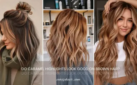 Drei Frauen mit braunem Haar und karamellfarbenen Balayage-Highlights.