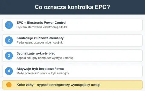 Kontrolka EPC w Oplu to system sterowania silnikiem. Informuje o błędach, może aktywować tryb awaryjny. Żółty kolor oznacza potrzebę uwagi.