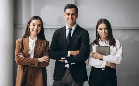 Tre professionisti sorridenti, pronti per i corsi de Il Sole 24 Ore.