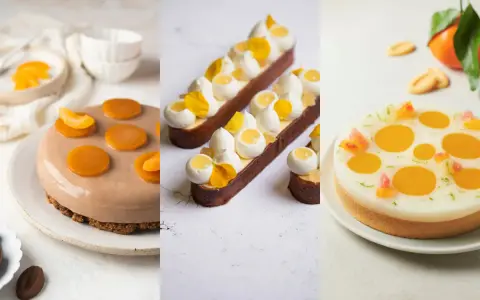 Idées pour que mettre sur un fond de tarte aux fruits : tartelettes rondes et rectangulaires garnies de crème, fruits et fleurs.