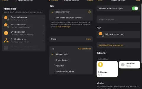 Testar en Apple HomePod mini-automatisering för när någon kommer hem.