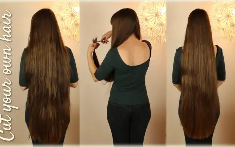 Frauen mit langen Haaren, die sich entscheiden, ihre Haare selber zu schneiden.