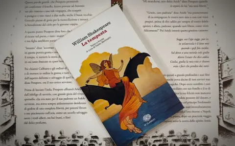 Copertina de "La tempesta" di Shakespeare, con un'illustrazione di Ariel. La tempesta è un'opera che parla di magia e perdono.