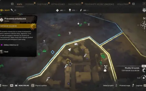 Dying Light 2 rewolucja: mapa pokazuje Pracownię artystyczną w Terytorium Ocalenców, miejsce kreatywności i schronienia.