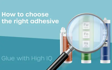 Magnifying glass over tubes of ForgeWay glue, highlighting options like "High Strength" and "Seal/Bond" for choosing the right acrylic glue.