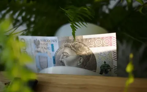 Pięćset złotych ukryte wśród zieleni. Może to początek oszczędzania na coś wyjątkowego, albo po prostu zasiedzenie w naturze z pieniędzmi.