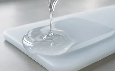Clear resin pours onto a white acrylic surface, showing how does resin stick to acrylic.