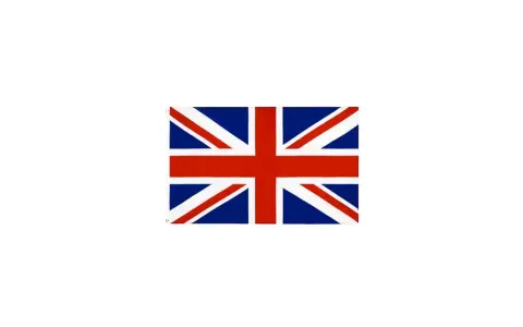 Flaga Wielkiej Brytanii: białe tło, na nim Union Jack z czerwonym krzyżem i białymi pasami na niebieskim tle.