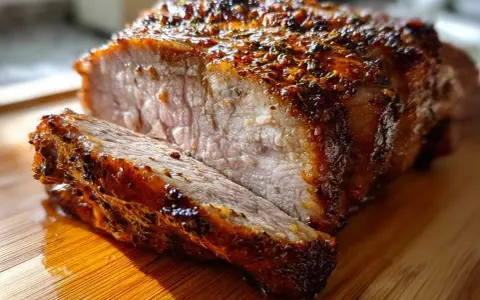 Soczysta karkówka pieczona w piekarniku, z chrupiącą skórką i aromatyczną, klasyczną marynatą. Idealna na obiad!