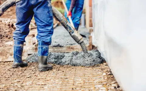 Budowa fundamentów: beton B20 wylewany przez pompę. Ile waży m3 betonu B20? Około 2400 kg.
