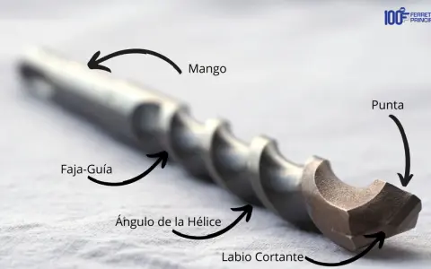 Broca con mango, punta y hélice, lista para hacer un agujero.