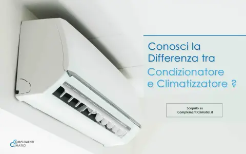 Un climatizzatore bianco montato a parete. Scopri la differenza tra condizionatore e climatizzatore.