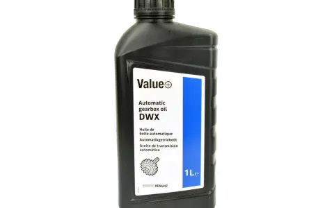 Czarna butelka oleju do automatycznej skrzyni biegów DWX 1L z etykietą Value i logo Renault.