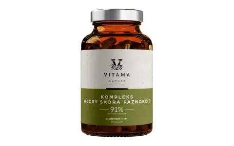 Suplement diety Vitama Nature - kompleks na włosy, skórę i paznokcie. Dowiedz się, jakie witaminy na paznokcie znajdziesz w tym produkcie.