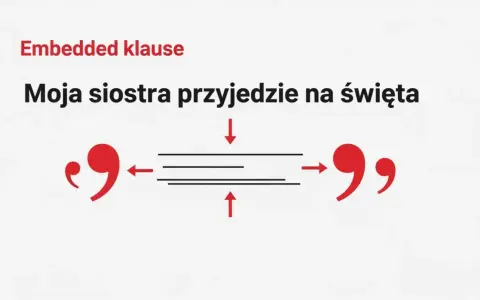 Moja siostra przyjedzie na święta" - czy przed "że" stawiamy przecinek? Grafika ilustruje zdanie z wtrąceniem.