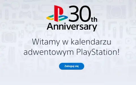 Logo PlayStation 30th Anniversary i tekst "Witamy w kalendarzu adwentowym PlayStation!".