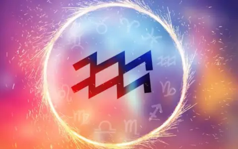 Símbolo de Acuario ascendente Acuario, rodeado de chispas y otros signos zodiacales.
