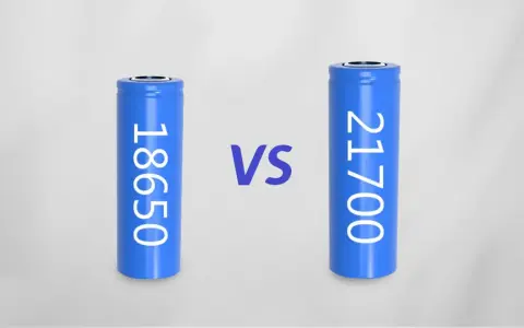 Dos baterías cilíndricas azules, una etiquetada "18650" y otra "21700", separadas por un símbolo "VS".