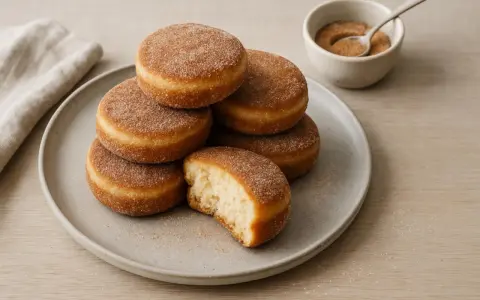 En hög med socker- och kaneldränkta krabbelurer, ett perfekt recept för fikat. En är uppäten, vilket visar det fluffiga inkråmet.