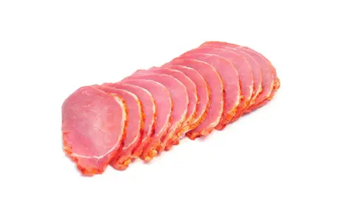 Filetes de lomo adobado listos para cocinar. Carne rosada con un toque rojizo de adobo en los bordes.