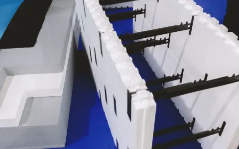 Blocs de coffrage perdu en polystyrène, prêts à être assemblés pour une construction isolante.