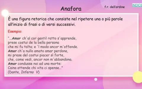 Anafora: ripetizione di "Amor" all'inizio di versi, un esempio di allitterazione che crea ritmo.