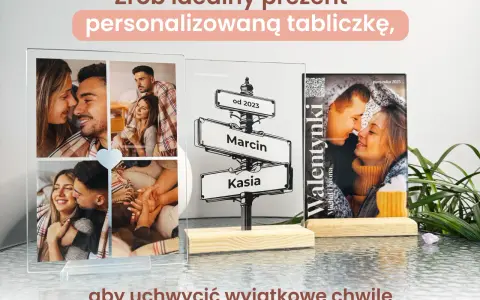 Personalizowane tabliczki ze zdjęciami par i imionami, jako inspiracja na Walentynki.