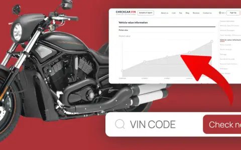 Czarny motocykl Harley-Davidson obok ekranu z wykresem wartości pojazdu. Możliwość sprawdzenie motocykla po VIN.