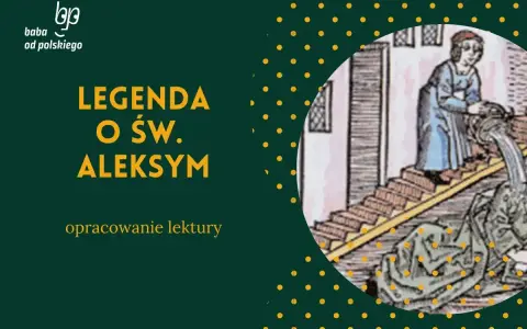 Ilustracja z legendy o św. Aleksym: postać w niebieskiej tunice nalewa wodę na leżącą postać.