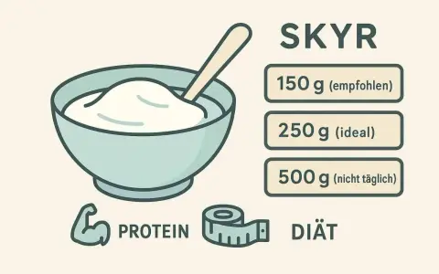 Schüssel mit Skyr, empfohlene Mengen für den hohen skyr proteingehalt und Diät.
