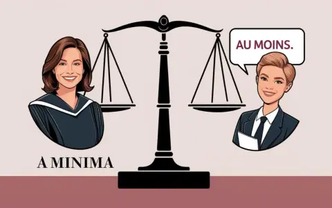 Une balance de justice sépare deux avocates. L'une, en robe, dit "À minima", l'autre, en costume, répond "AU MOINS.".