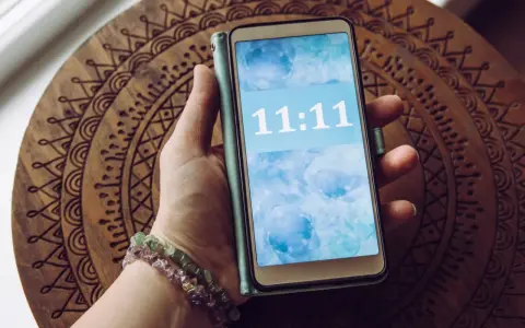 Dłoń trzyma telefon z wyświetloną godziną 11:11, co dla wielu ma szczególne znaczenie.