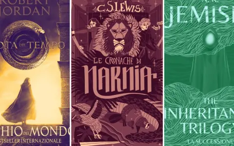 Copertine di libri fantasy: "La Ruota del Tempo", "Le Cronache di Narnia" e "The Inheritance Trilogy".