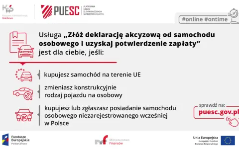 Potwierdzenie zapłaty akcyzy po VIN dla samochodów kupionych w UE, zmienionych konstrukcyjnie lub niezarejestrowanych w Polsce. Sprawdź na puesc.gov.pl.