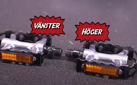 Två cykelpedaler, vänster och höger, redo att byta.