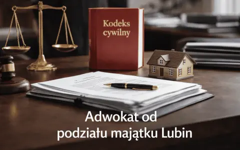 Waga sprawiedliwości, Kodeks cywilny i dokumenty na biurku. Prawnik od podziału majątku Lubin pomoże ustalić, o co pyta sąd przy podziale majątku.