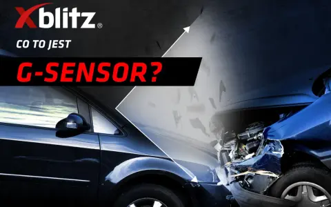 Xblitz pyta: g sensor co to? Obraz przedstawia dwa samochody, jeden czarny, drugi rozbity niebieski.