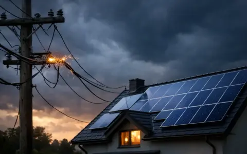 Fotowoltaika na dachu domu, a obok iskrzące przewody na słupie. Czy to zapowiedź awarii prądu, czy niezawodność zielonej energii?
