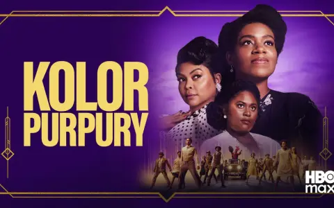 Plakat filmu "Kolor purpury" z trzema kobietami i grupą tańczących ludzi.